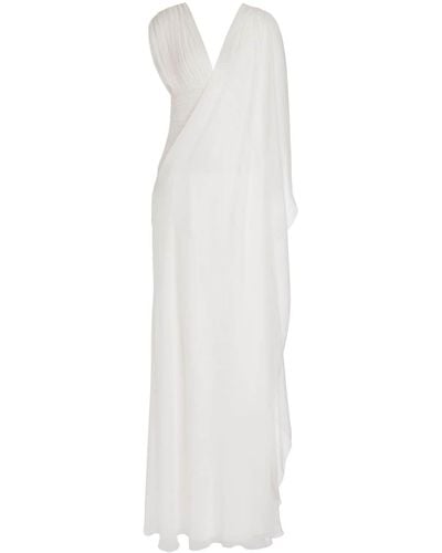 Alberta Ferretti Ruched Single-sleeve Silk Dress - White