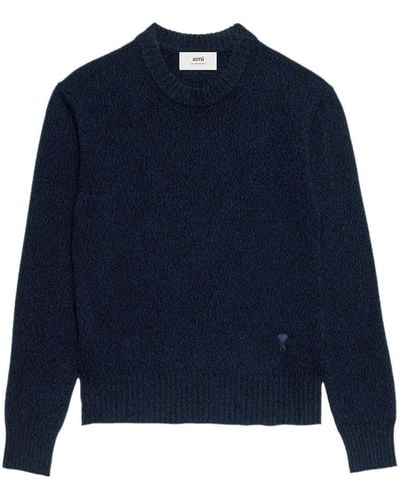 Ami Paris Pull en cachemire à logo brodé - Bleu