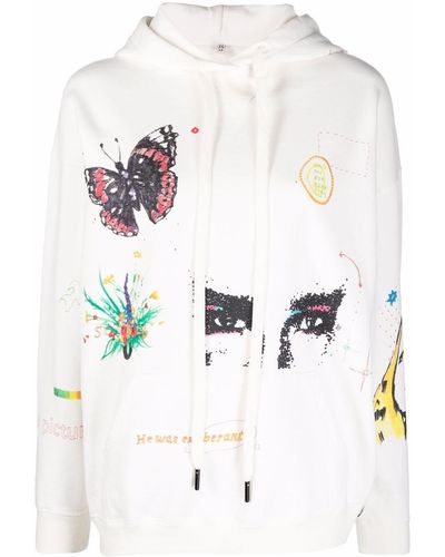 R13 Sketch Oversized Graphic-print Hoodie - White