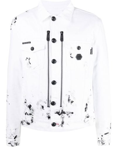 Philipp Plein Veste en jean à logo imprimé - Blanc