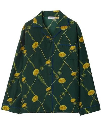 Burberry Dandelion-print Silk Pyjama Shirt - Green