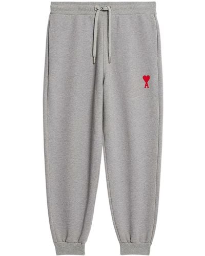 Ami Paris Embroidered-logo Track Trousers - Grey