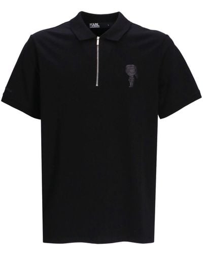 Karl Lagerfeld Logo-appliqué Cotton Polo Shirt - Black