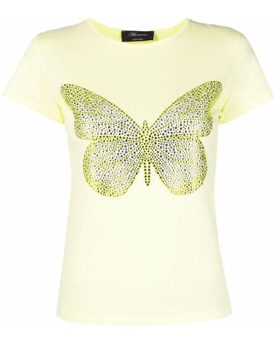 Blumarine Camiseta con motivo de mariposa con strass - Amarillo