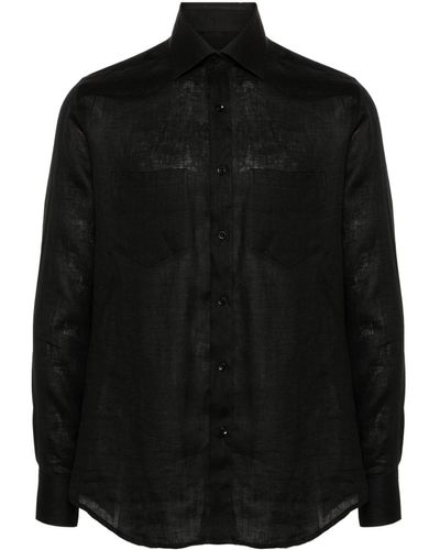 Low Brand Patch-pockets Linen Shirt - Black