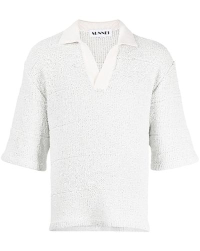 Sunnei Short-sleeve Knitted Polo Shirt - White