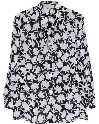 MICHAEL Michael Kors Shadow Floral Crepe Shirt - Black