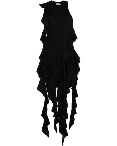 Jonathan Simkhai Robe mi-longue drapée à volants - Noir