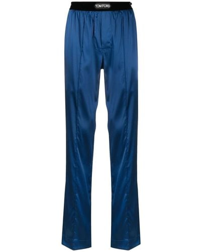 Tom Ford Logo-waistband Silk Trousers - Blue
