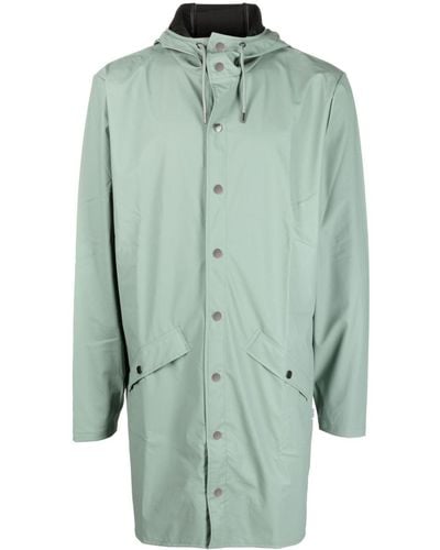 Rains Hooded Stud-fastening Raincoat - Green