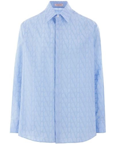 Valentino Garavani Vlogo Jacquard Cotton Shirt - Blue