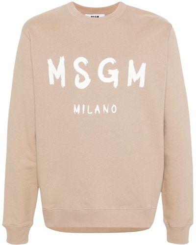 MSGM Sweatshirt With Brushed Logo - Natural