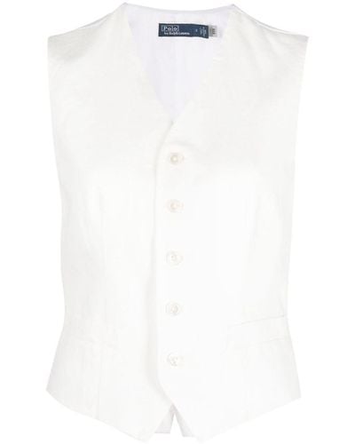 Polo Ralph Lauren V-neck Linen Waistcoat - White