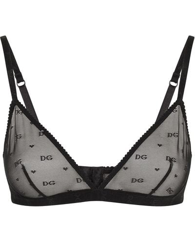 Dolce & Gabbana Jacquard Tulle Triangle Bra - Black