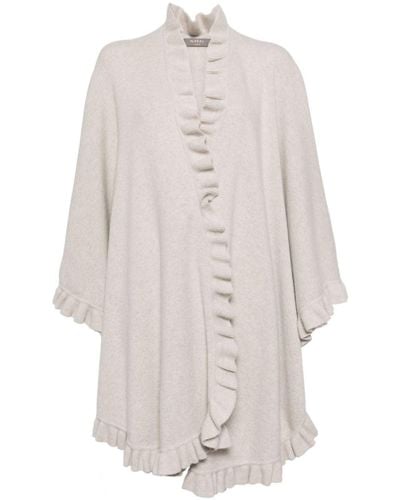 N.Peal Cashmere Frilled Organic Cashmere Cape - White