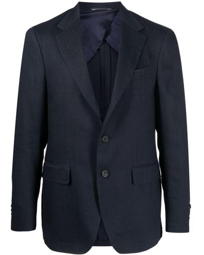 Canali Single-breasted Wool-linen Blazer - Blue