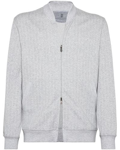 Brunello Cucinelli Zip-up Striped Sweatshirt - Grey