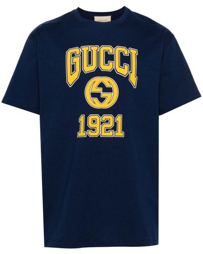 Gucci T-Shirt Aus Baumwolljersey Mit Print - Blau