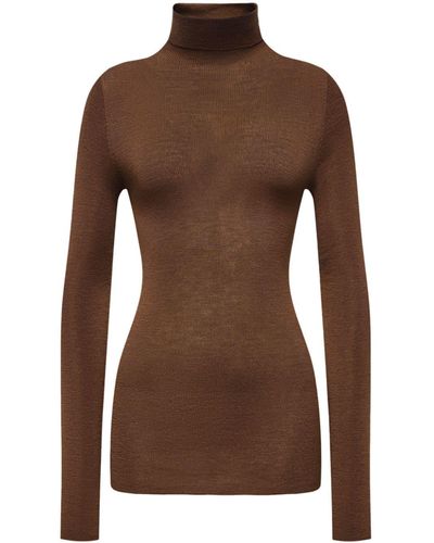 12 STOREEZ Roll-neck Ribbed Wool Sweater - Brown