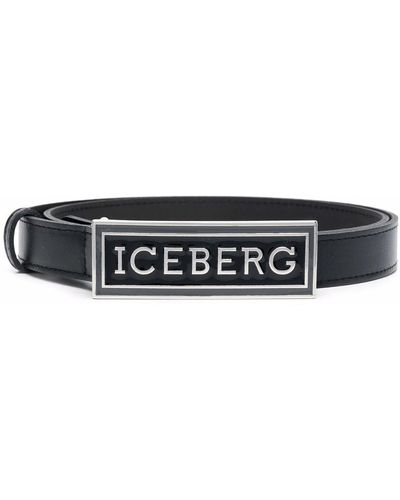 Iceberg ロゴバックル レザーベルト - ブラック