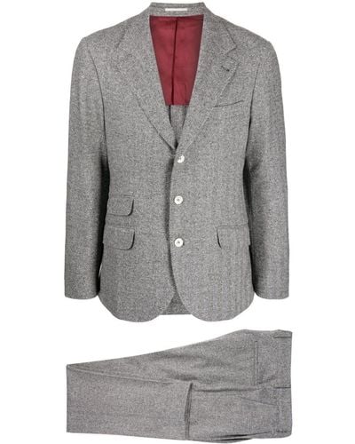 Brunello Cucinelli Wool-blend Herringbone Two-piece Suit - Grey