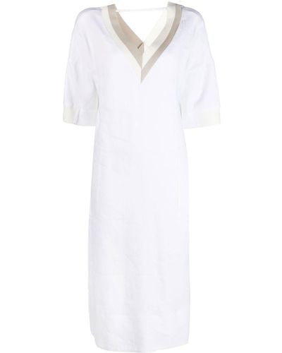 Lorena Antoniazzi V-neck Linen-blend Midi Dress - White