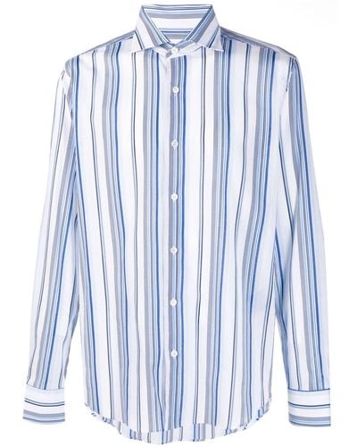 Fedeli Vertical-stripe Long-sleeve Shirt - Blue