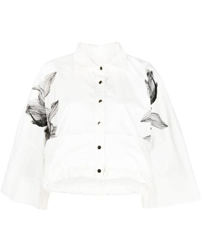 Ioana Ciolacu Abstract-print Ruffle-hem Shirt - White