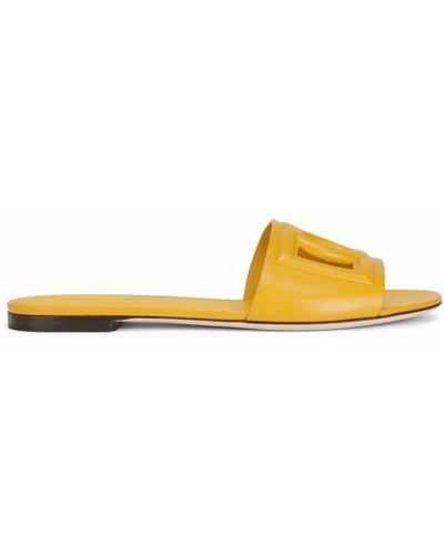 Dolce & Gabbana Slide in pelle di vitello e logo DG - Giallo