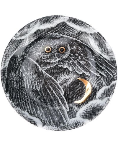 Fornasetti Cendrier rond Owl à imprimé graphique - Gris