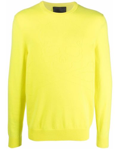 Philipp Plein Skull Pointelle-knit Cashmere Jumper - Yellow