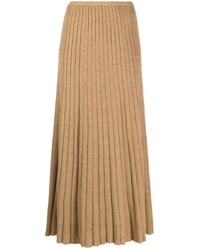 Tory Burch Pleated Knit Midi Skirt - Natural