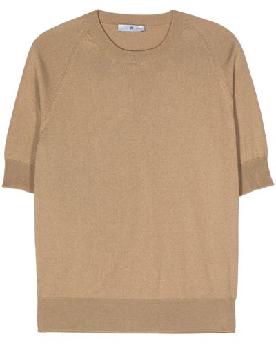 PT Torino Cotton-blend Ribbed T-shirt - Natural