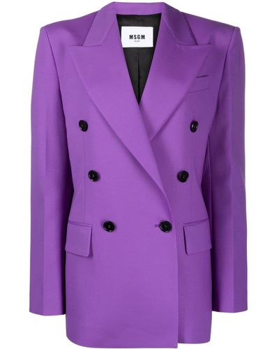 MSGM Straight-cut Double-breasted Blazer - Purple