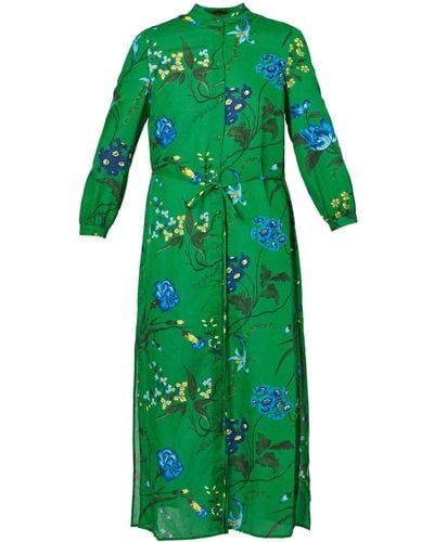 Erdem Floral-print Belted Midi Dress - Green