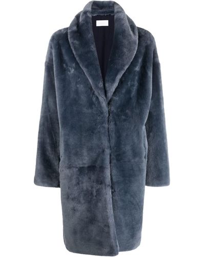 Yves Salomon Velvet-effect Wool Coat - Blue