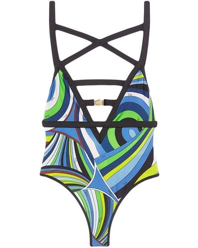 Emilio Pucci Wave-print Stretch-design Swimsuit - Green