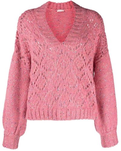 Liu Jo Open-knit V-neck Jumper - Pink