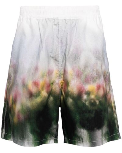 Yoshio Kubo Fuzzy Flowers-print Cotton Shorts - Gray