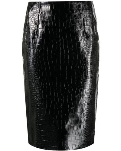 Versace Croco Effect en cuir Jupe crayon - Noir