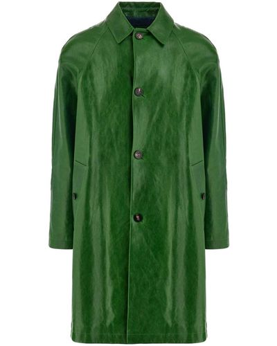Ferragamo Single-breasted Leather Coat - Green