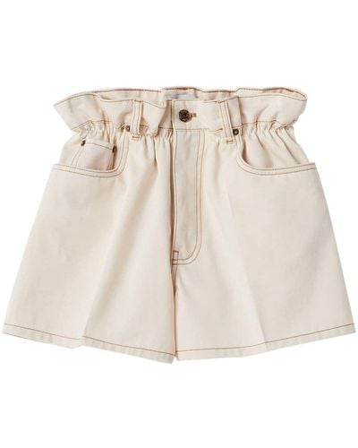 Miu Miu Paperbag-waist Denim Shorts - Natural