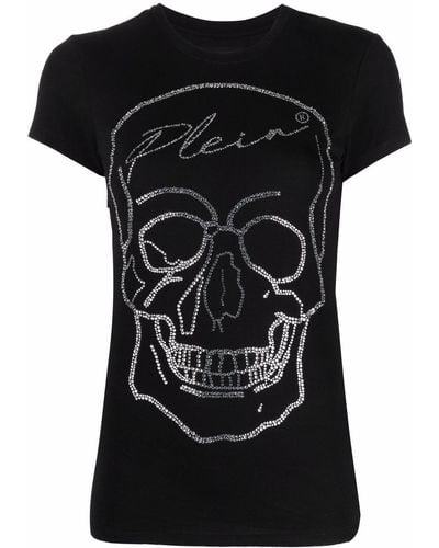 Philipp Plein T-shirt à tête de mort strassée - Noir