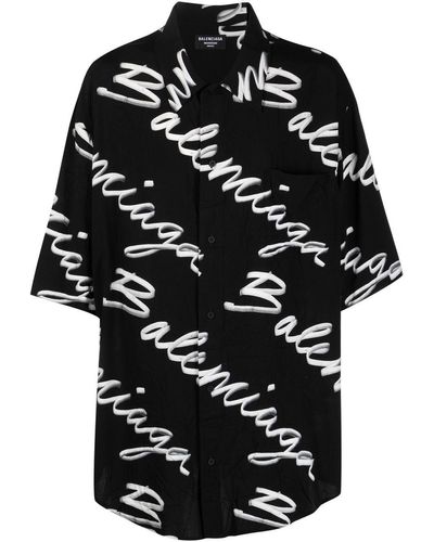 Balenciaga Minimal Scribble Logo-print Shirt - Black
