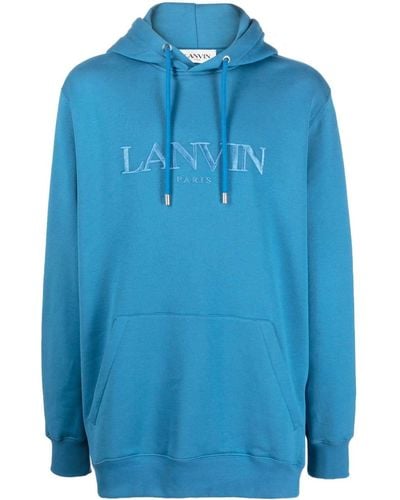Lanvin Logo-embroidered Fleece Hoodie - Blue