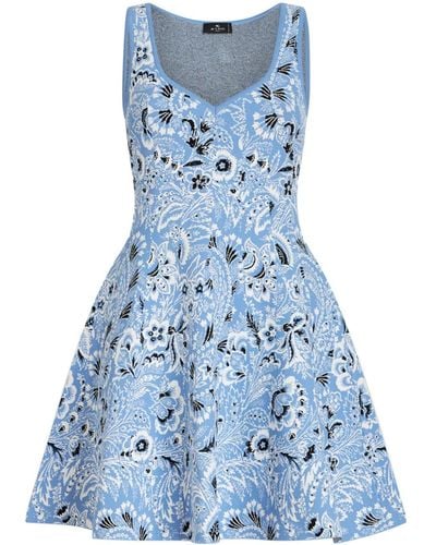 Etro Paisley-jacquard Knitted Minidress - Blue