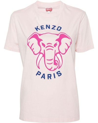 KENZO Elephant-print Cotton T-shirt - Pink
