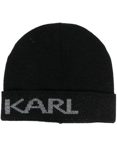 Karl Lagerfeld Beanie mit Intarsien-Logo - Schwarz