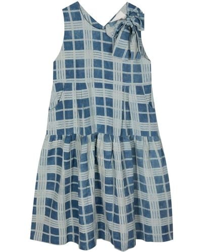 STORY mfg. Chequered Cotton-linen Blend Dress - Blue