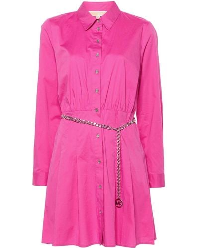 MICHAEL Michael Kors Belted Mini Shirt Dress - Roze